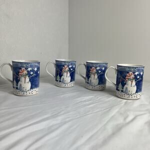 Epoch Noritake Mr. Snowman Mugs Set Of 4 porcelain 4" Dishwasher, microwave safe